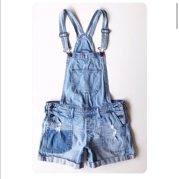 Hollister shortalls distressed denim overall shorts XS - Picture 3 of 6